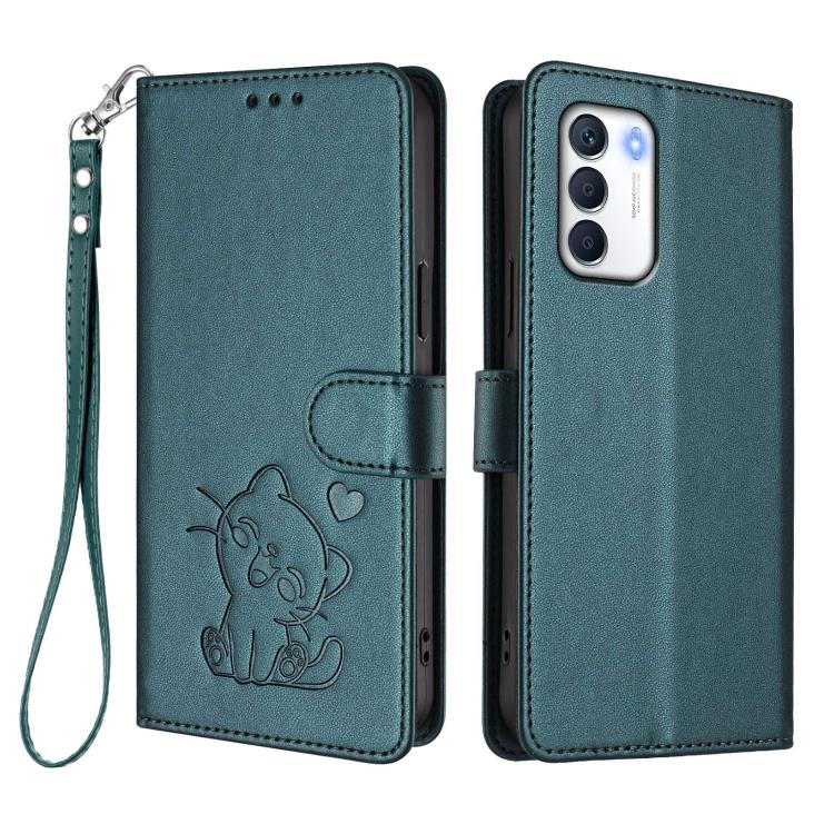 For Infinix Zero 5G 2023 Embossed Heart Cat Leather Phone Case with Hand Strap