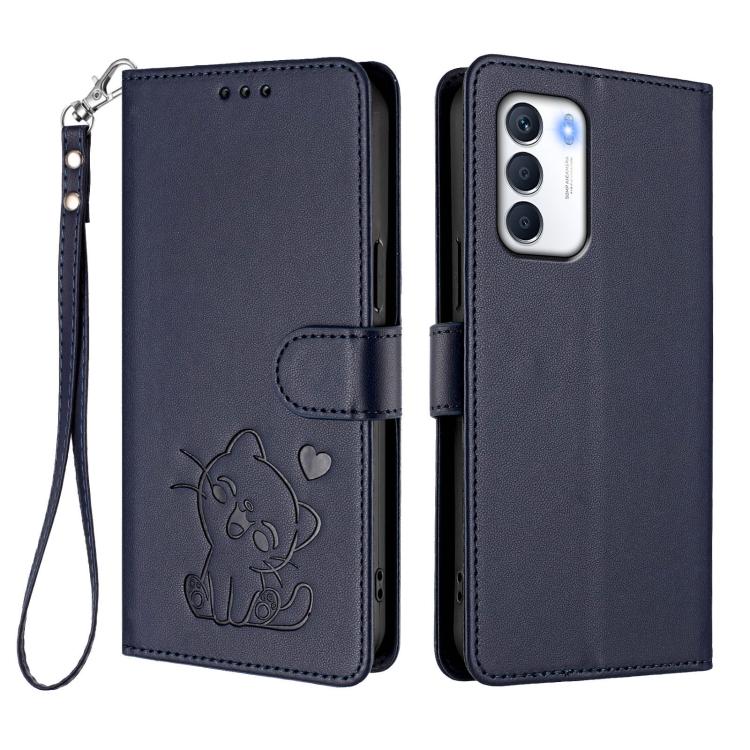 For Infinix Zero 5G 2023 Embossed Heart Cat Leather Phone Case with Hand Strap