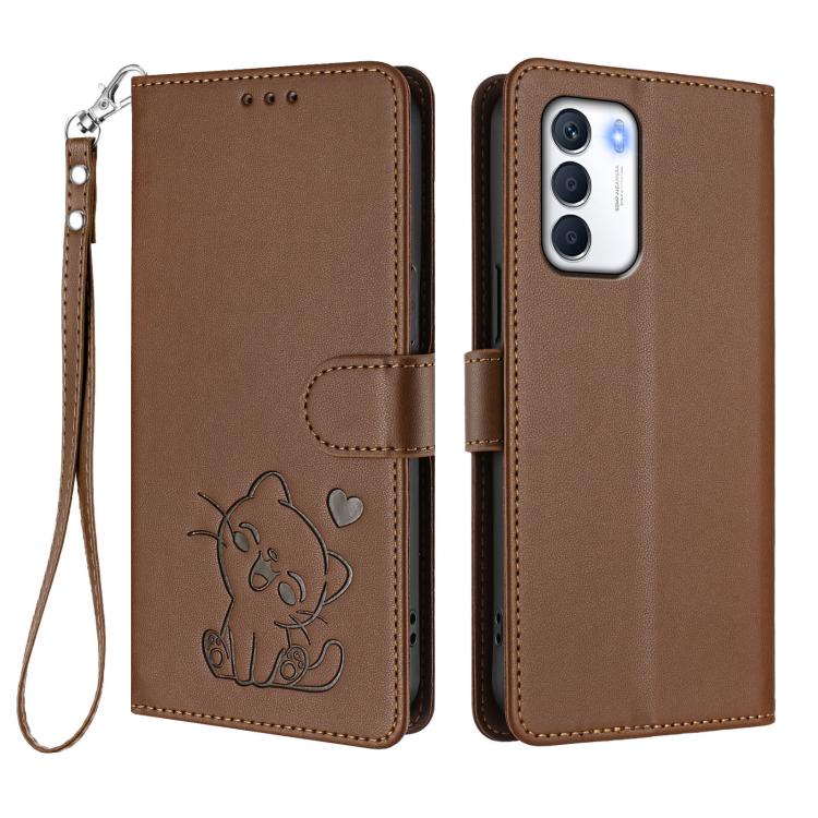 For Infinix Zero 5G 2023 Embossed Heart Cat Leather Phone Case with Hand Strap