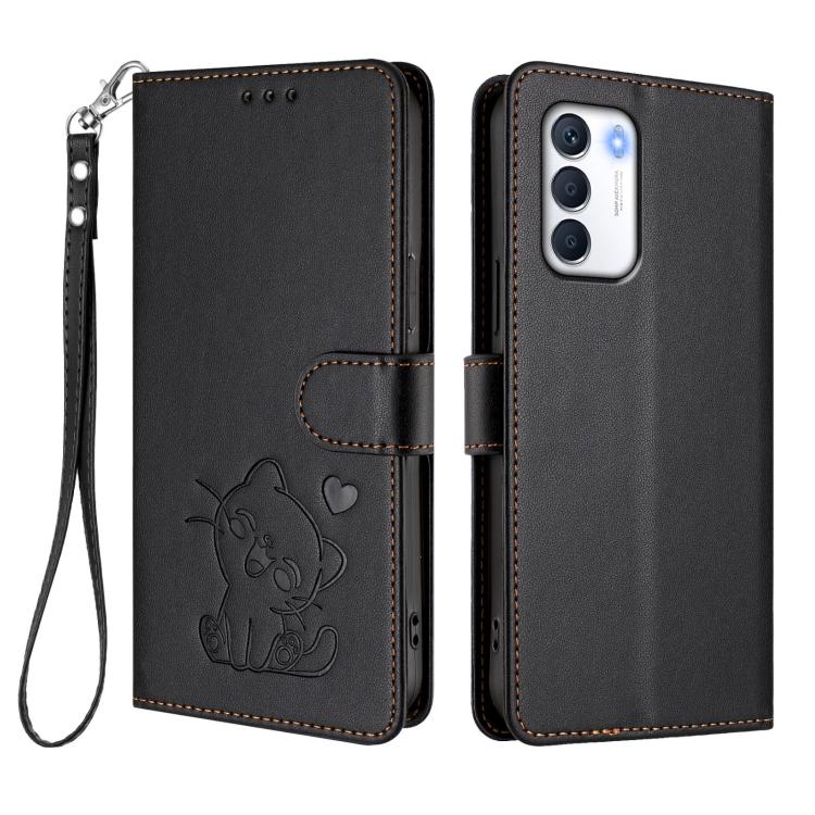 For Infinix Zero 5G 2023 Embossed Heart Cat Leather Phone Case with Hand Strap