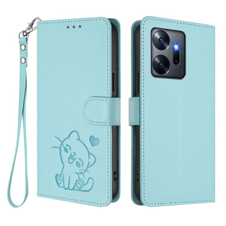 For Infinix Zero 20 Embossed Heart Cat Leather Phone Case with Hand Strap