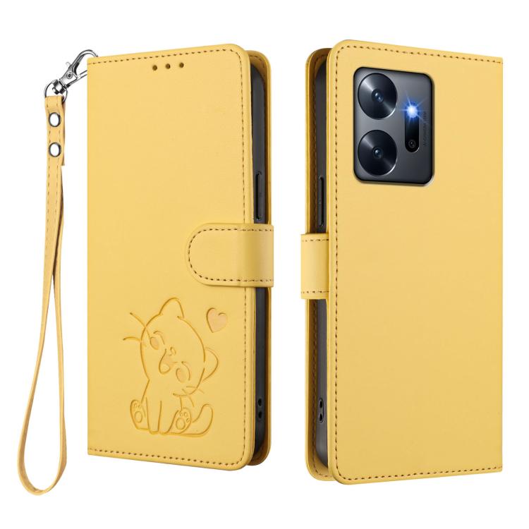 For Infinix Zero 20 Embossed Heart Cat Leather Phone Case with Hand Strap