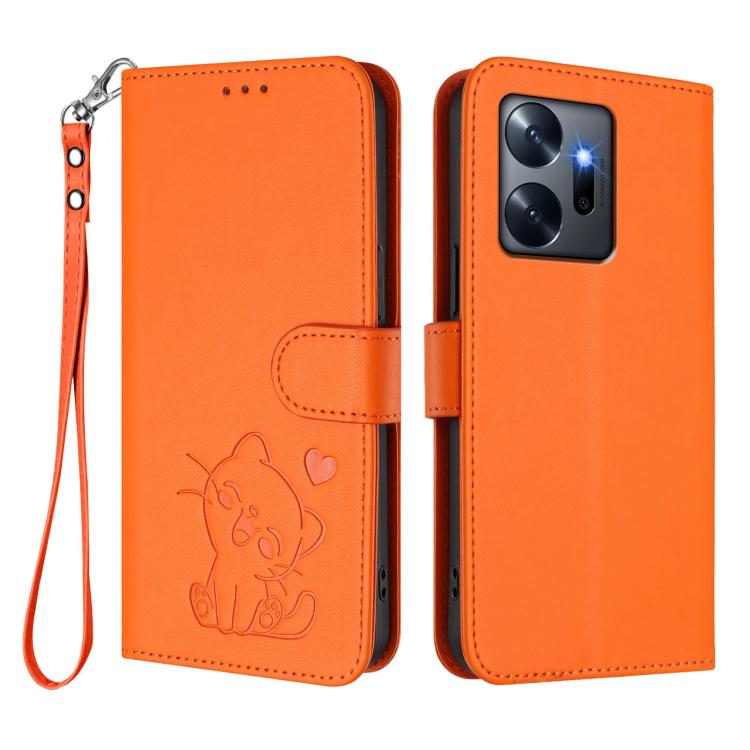 For Infinix Zero 20 Embossed Heart Cat Leather Phone Case with Hand Strap