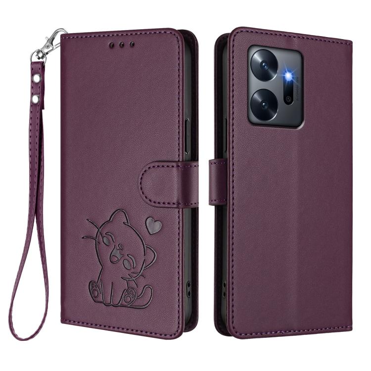 For Infinix Zero 20 Embossed Heart Cat Leather Phone Case with Hand Strap