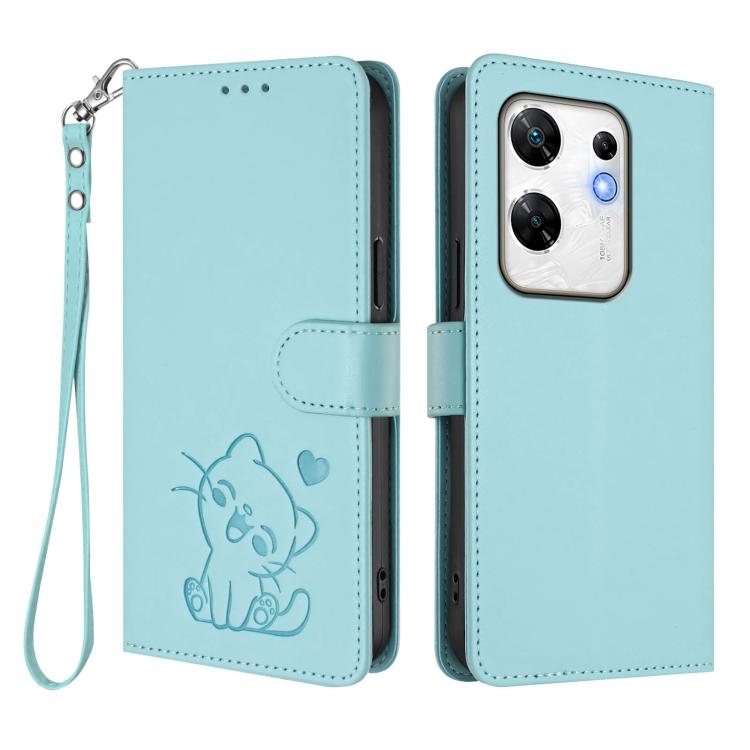 For Infinix Zero 30 4G Embossed Heart Cat Leather Phone Case with Hand Strap