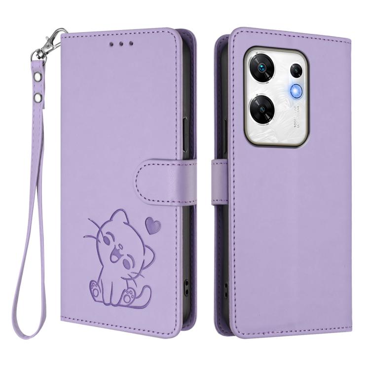 For Infinix Zero 30 4G Embossed Heart Cat Leather Phone Case with Hand Strap