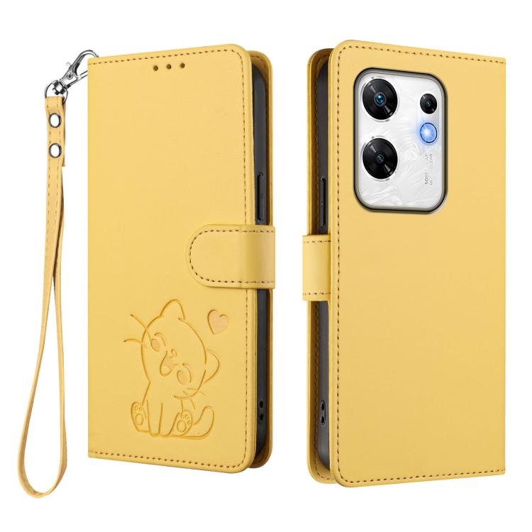 For Infinix Zero 30 4G Embossed Heart Cat Leather Phone Case with Hand Strap