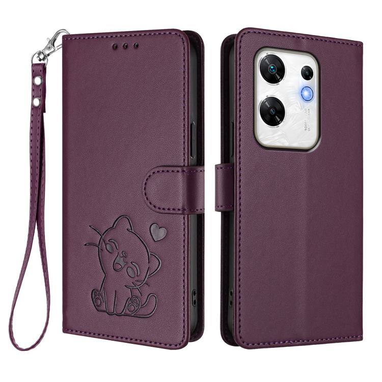 For Infinix Zero 30 4G Embossed Heart Cat Leather Phone Case with Hand Strap