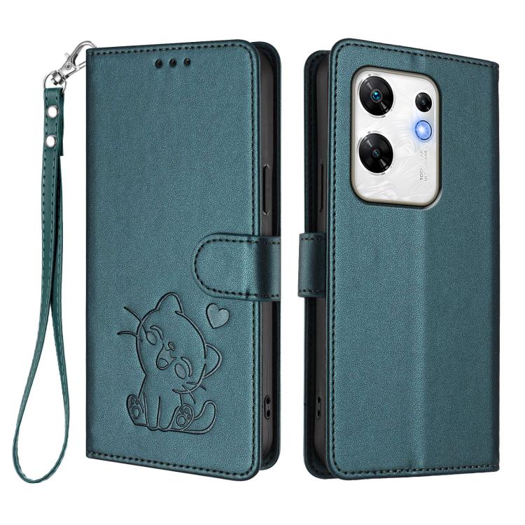 For Infinix Zero 30 4G Embossed Heart Cat Leather Phone Case with Hand Strap