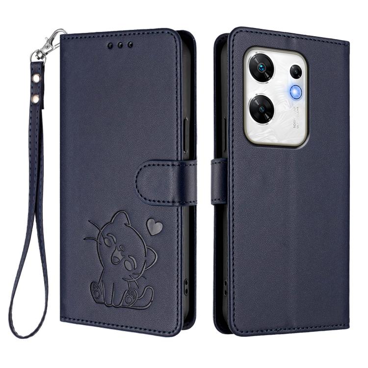 For Infinix Zero 30 4G Embossed Heart Cat Leather Phone Case with Hand Strap