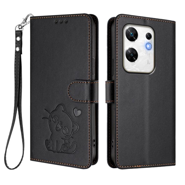 For Infinix Zero 30 4G Embossed Heart Cat Leather Phone Case with Hand Strap