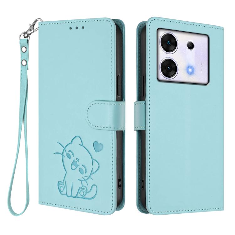 For Infinix Zero 30 5G Embossed Heart Cat Leather Phone Case with Hand Strap