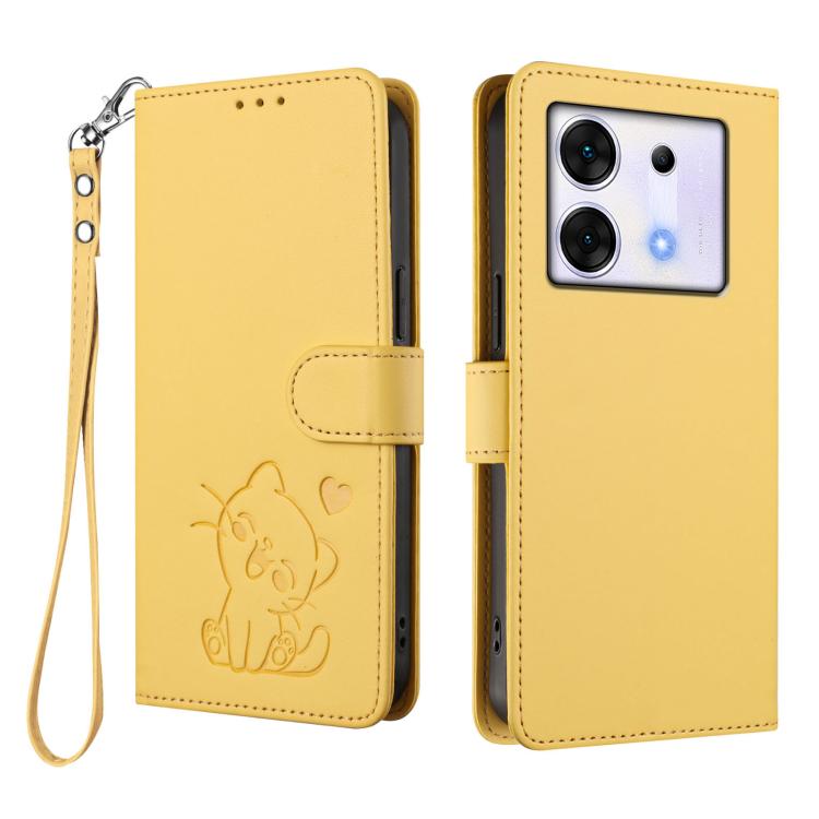 For Infinix Zero 30 5G Embossed Heart Cat Leather Phone Case with Hand Strap