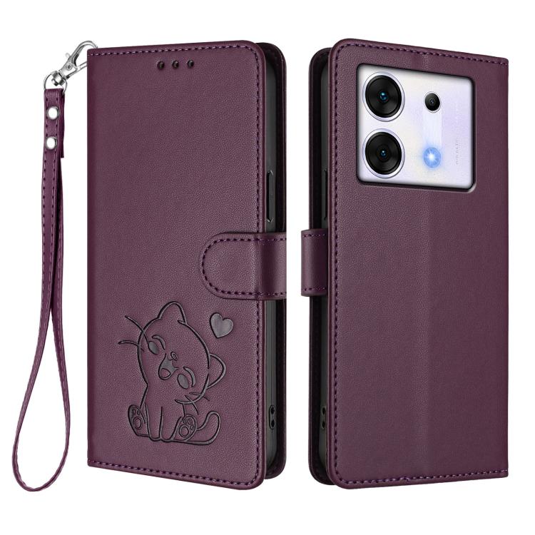 For Infinix Zero 30 5G Embossed Heart Cat Leather Phone Case with Hand Strap