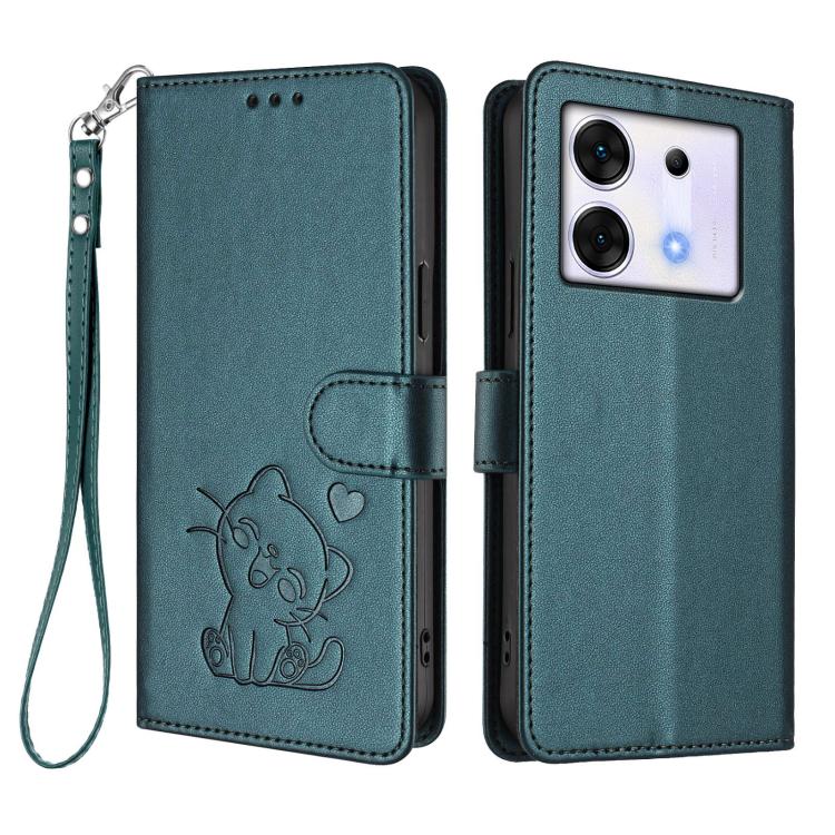 For Infinix Zero 30 5G Embossed Heart Cat Leather Phone Case with Hand Strap