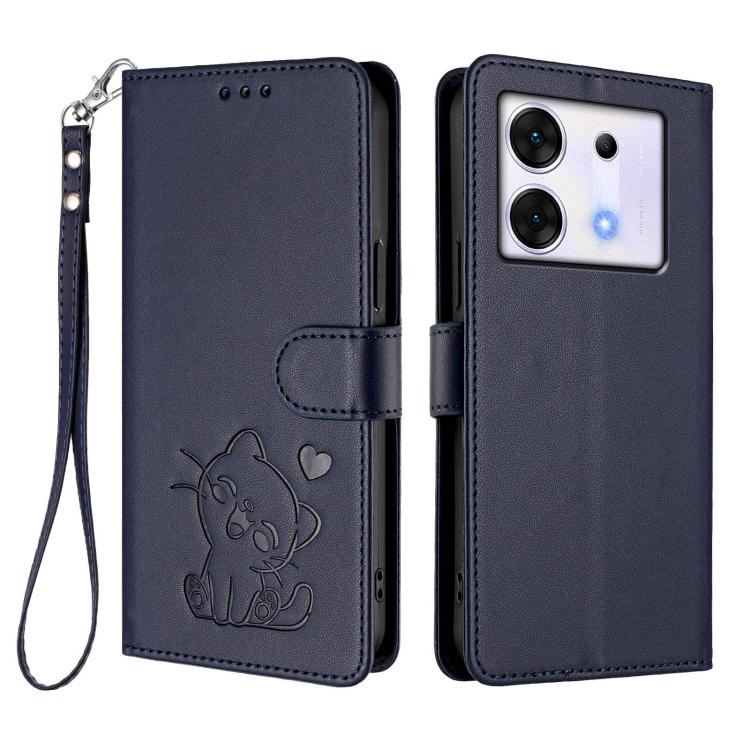 For Infinix Zero 30 5G Embossed Heart Cat Leather Phone Case with Hand Strap