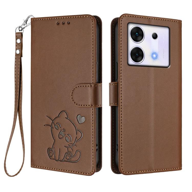 For Infinix Zero 30 5G Embossed Heart Cat Leather Phone Case with Hand Strap