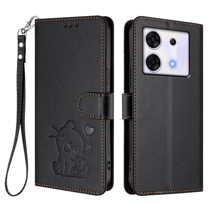 For Infinix Zero 30 5G Embossed Heart Cat Leather Phone Case with Hand Strap
