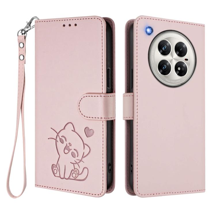 For Infinix Zero 40 4G / 5G Embossed Heart Cat Leather Phone Case with Hand Strap