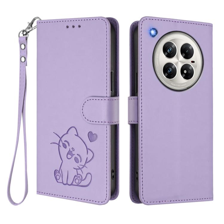 For Infinix Zero 40 4G / 5G Embossed Heart Cat Leather Phone Case with Hand Strap