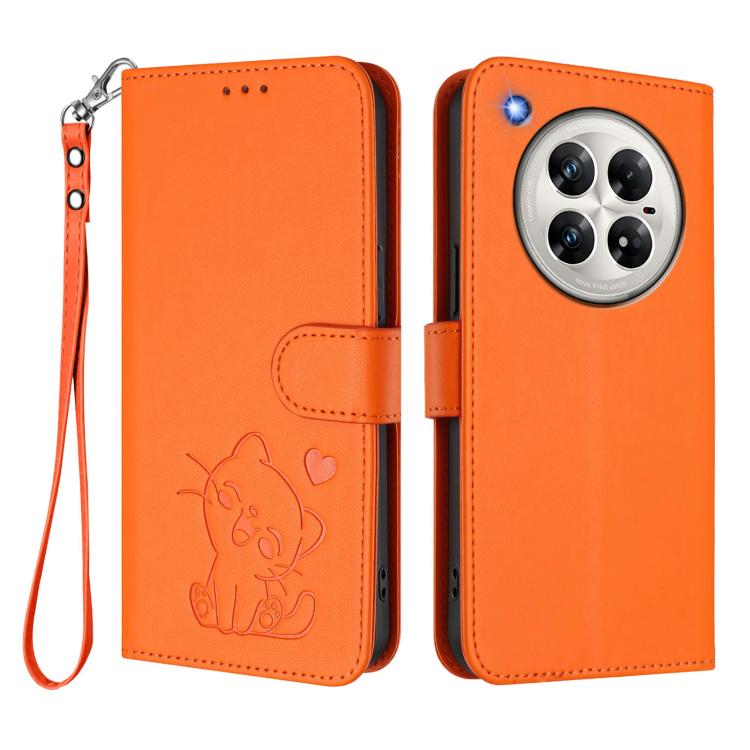 For Infinix Zero 40 4G / 5G Embossed Heart Cat Leather Phone Case with Hand Strap