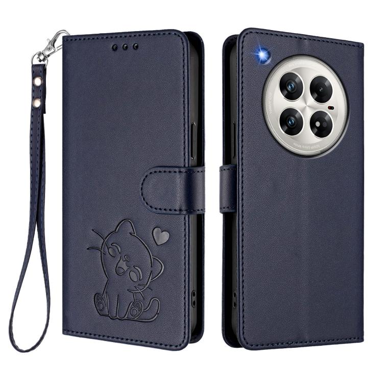 For Infinix Zero 40 4G / 5G Embossed Heart Cat Leather Phone Case with Hand Strap