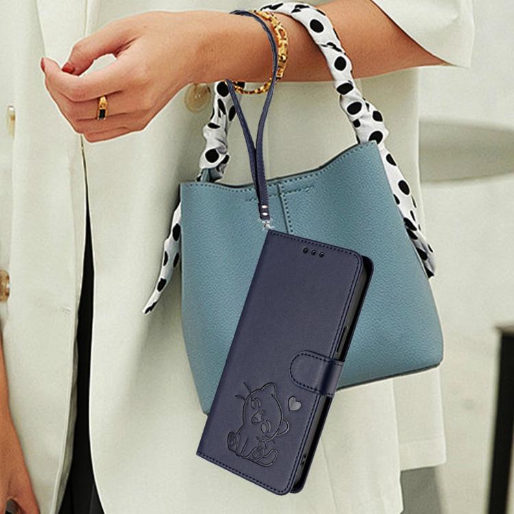 For Infinix Smart 10 Plus 4G Embossed Heart Cat Leather Phone Case with Hand Strap