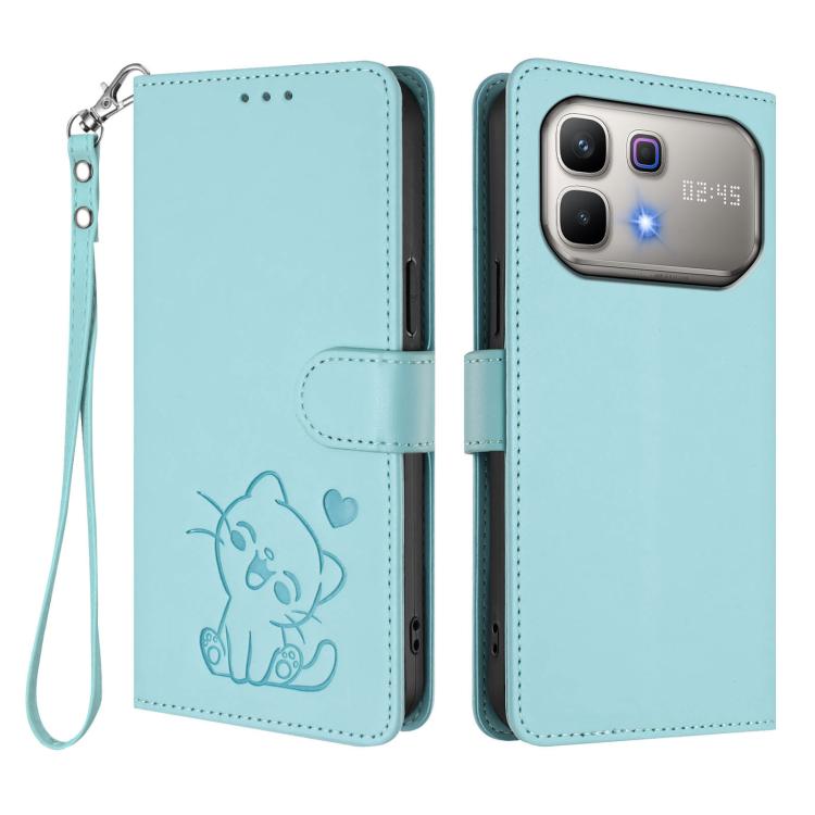 For Infinix Note 60 5G / Note 60 Pro 5G Embossed Heart Cat Leather Phone Case with Hand Strap