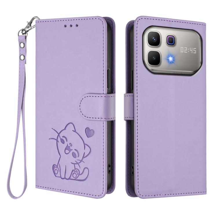 For Infinix Note 60 5G / Note 60 Pro 5G Embossed Heart Cat Leather Phone Case with Hand Strap