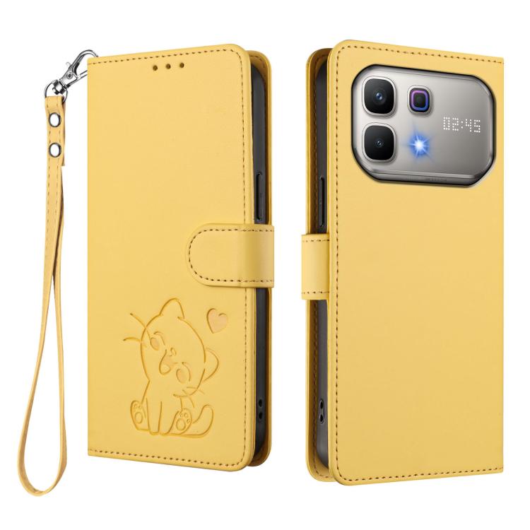 For Infinix Note 60 5G / Note 60 Pro 5G Embossed Heart Cat Leather Phone Case with Hand Strap