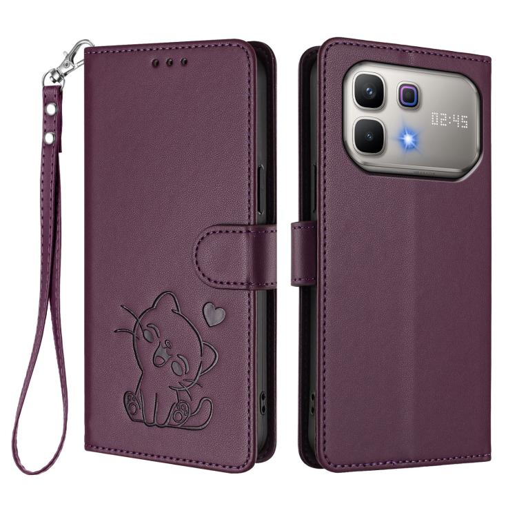 For Infinix Note 60 5G / Note 60 Pro 5G Embossed Heart Cat Leather Phone Case with Hand Strap
