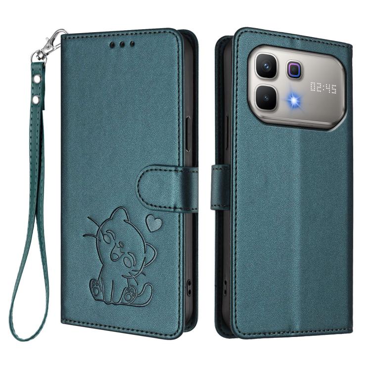 For Infinix Note 60 5G / Note 60 Pro 5G Embossed Heart Cat Leather Phone Case with Hand Strap