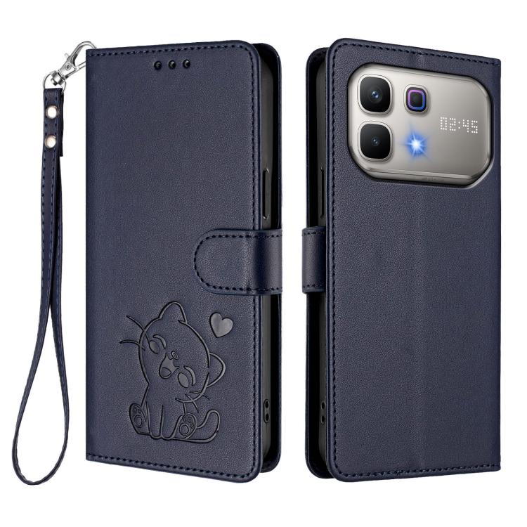 For Infinix Note 60 5G / Note 60 Pro 5G Embossed Heart Cat Leather Phone Case with Hand Strap