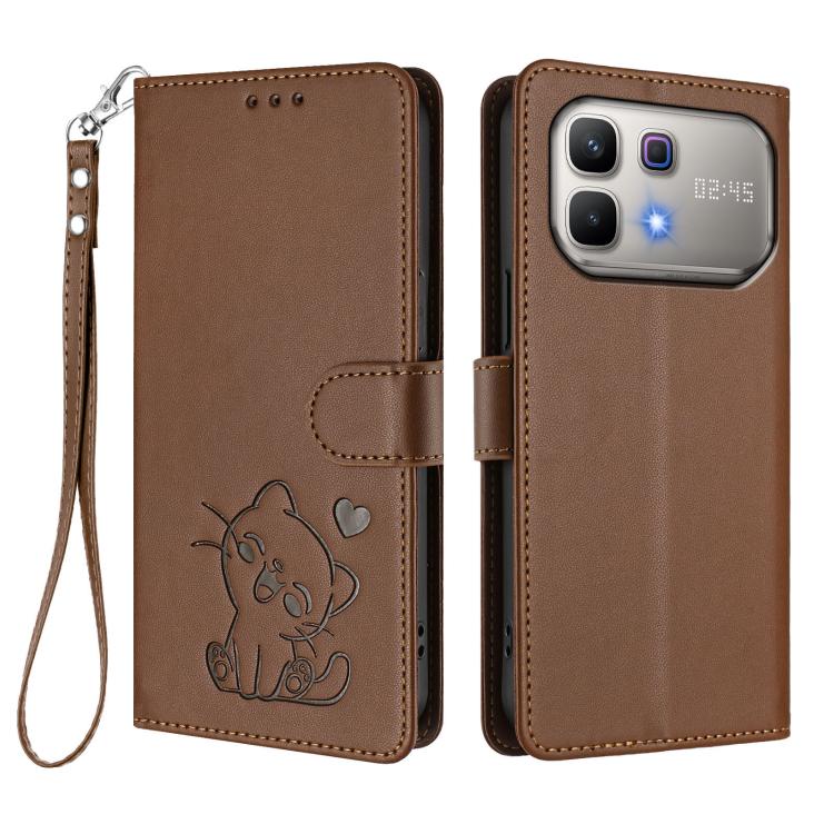 For Infinix Note 60 5G / Note 60 Pro 5G Embossed Heart Cat Leather Phone Case with Hand Strap