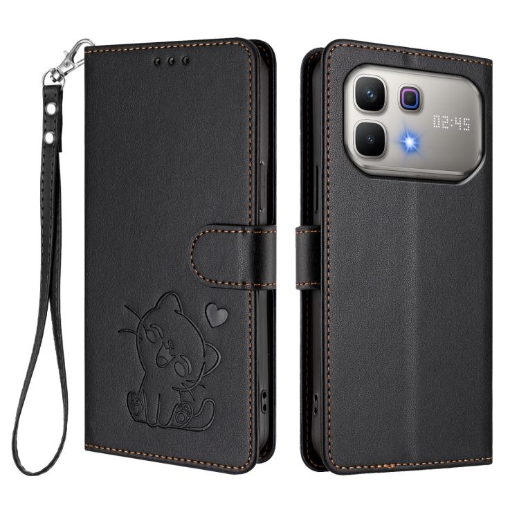 For Infinix Note 60 5G / Note 60 Pro 5G Embossed Heart Cat Leather Phone Case with Hand Strap