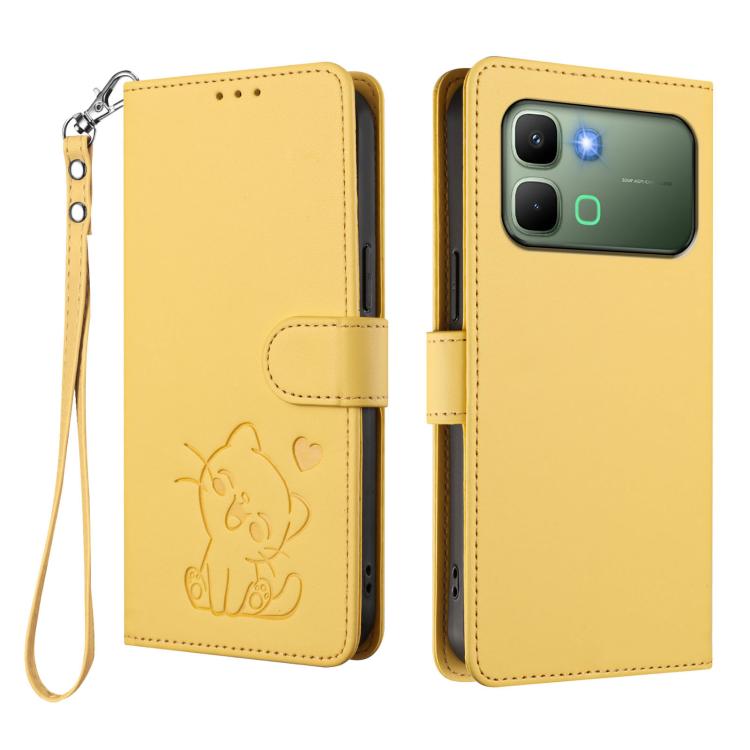 For Infinix Note Edge 5G Embossed Heart Cat Leather Phone Case with Hand Strap