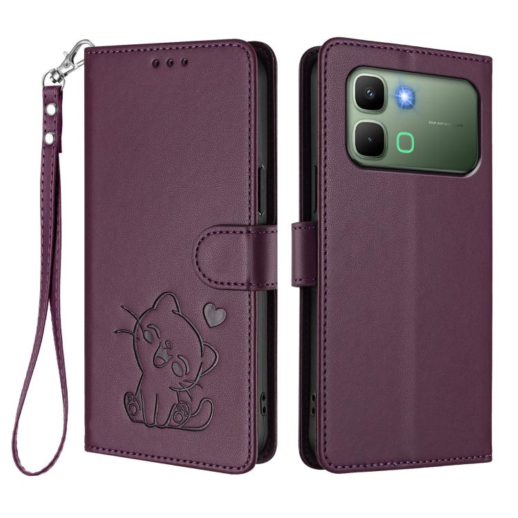 For Infinix Note Edge 5G Embossed Heart Cat Leather Phone Case with Hand Strap
