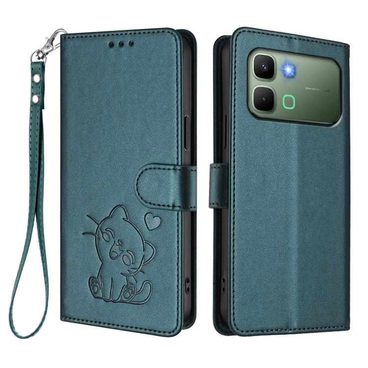 For Infinix Note Edge 5G Embossed Heart Cat Leather Phone Case with Hand Strap