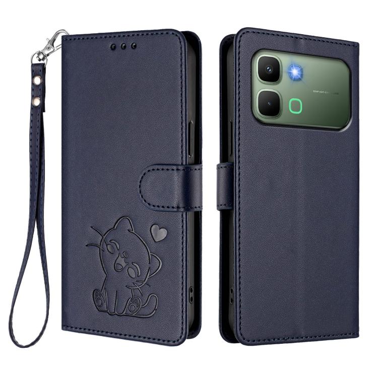 For Infinix Note Edge 5G Embossed Heart Cat Leather Phone Case with Hand Strap