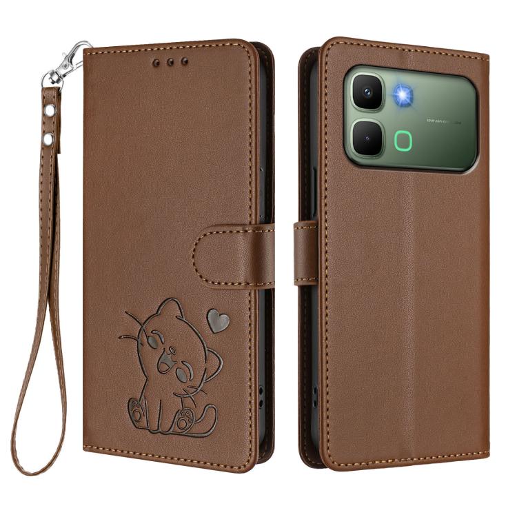 For Infinix Note Edge 5G Embossed Heart Cat Leather Phone Case with Hand Strap