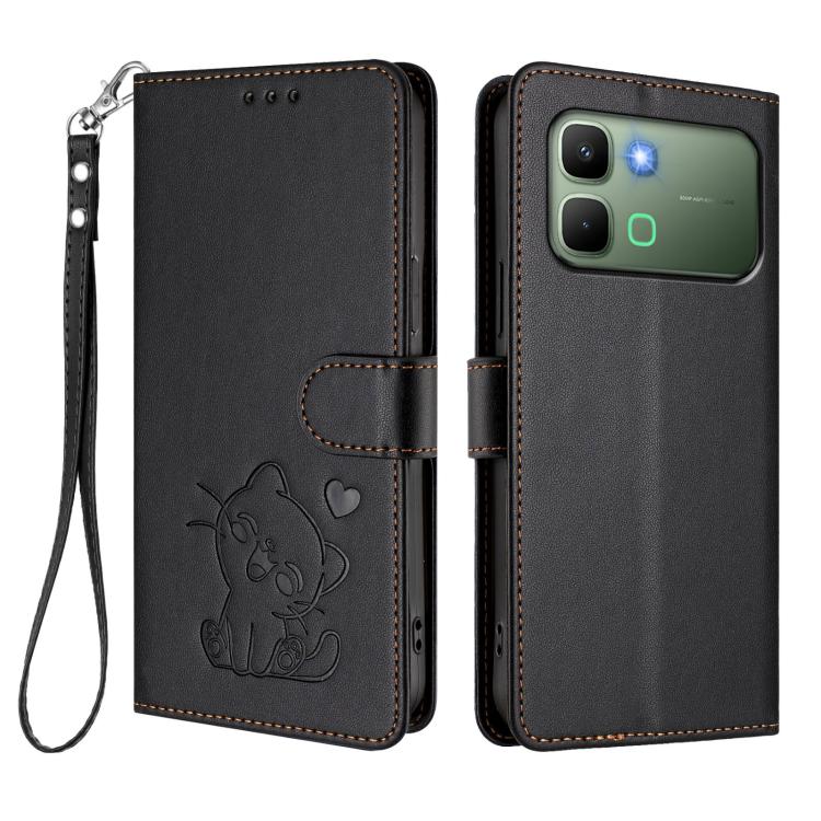 For Infinix Note Edge 5G Embossed Heart Cat Leather Phone Case with Hand Strap