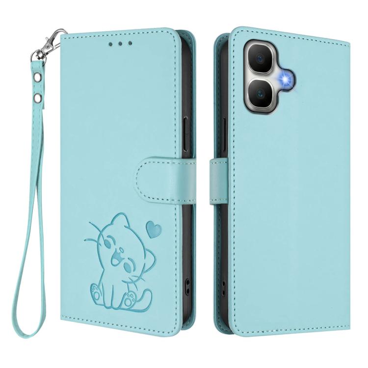 For Infinix Smart 20 4G Embossed Heart Cat Leather Phone Case with Hand Strap