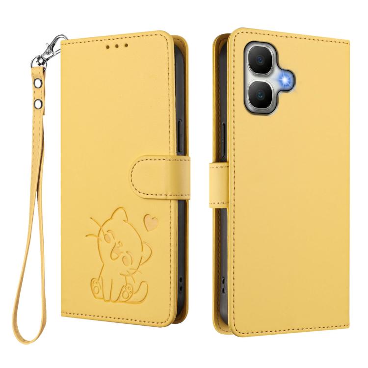 For Infinix Smart 20 4G Embossed Heart Cat Leather Phone Case with Hand Strap