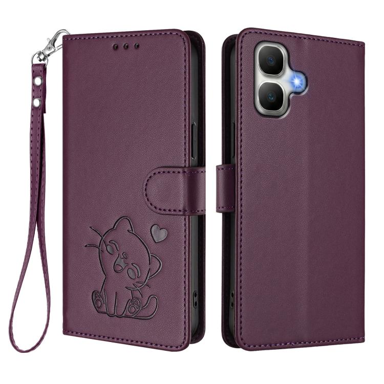 For Infinix Smart 20 4G Embossed Heart Cat Leather Phone Case with Hand Strap