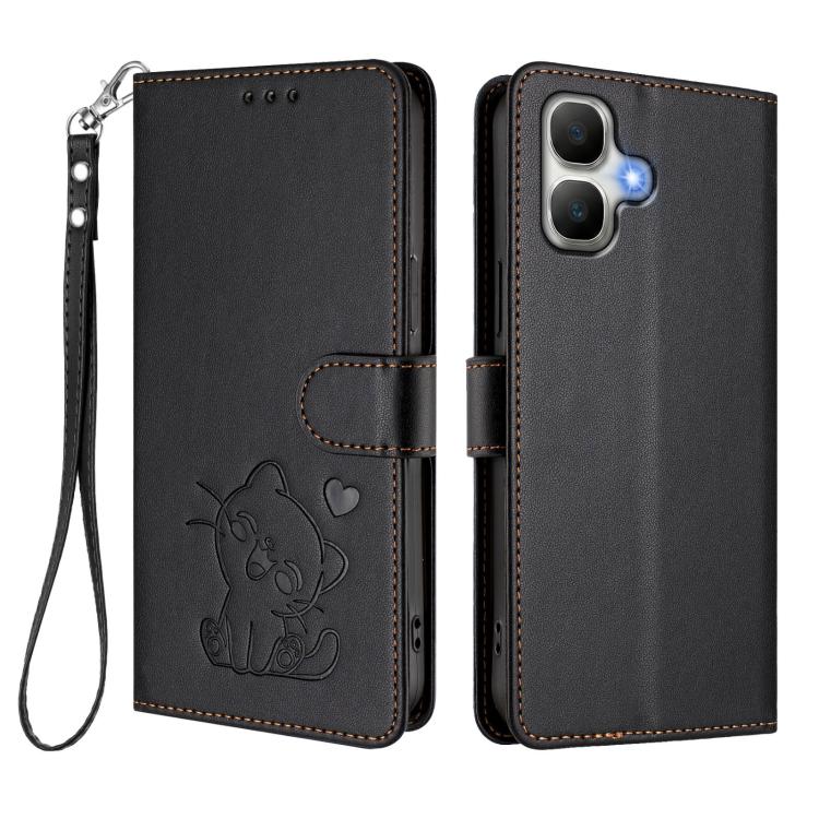 For Infinix Smart 20 4G Embossed Heart Cat Leather Phone Case with Hand Strap