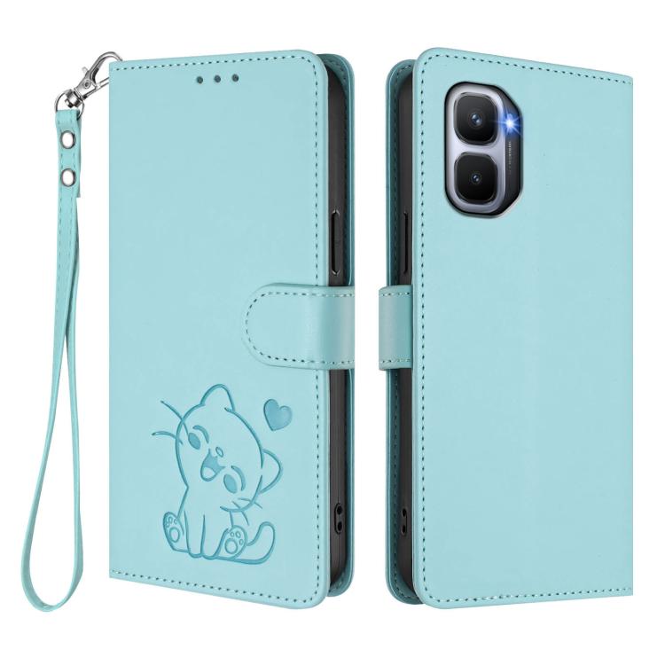 For Infinix GT 50 Pro 5G Embossed Heart Cat Leather Phone Case with Hand Strap