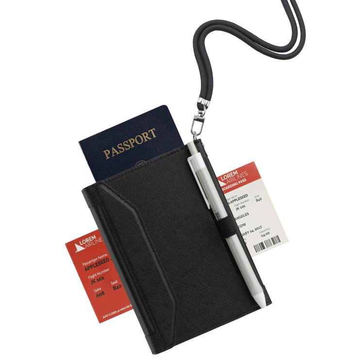 Multifunctional RFID Blocking Passport Book with Long Lanyard
