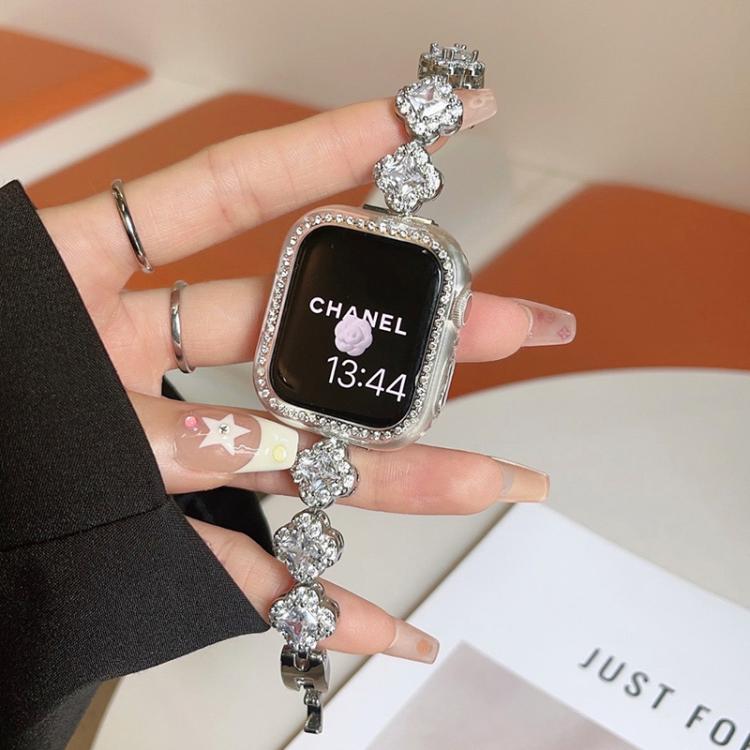 For Apple Watch 42 / 44 / 45 / 46 / 49mm xDfind Four-leaf Clover Diamond Metal Watch Band