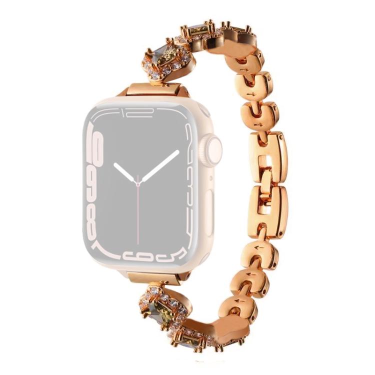 For Apple Watch 42 / 44 / 45 / 46 / 49mm xDfind Four-leaf Clover Diamond Metal Watch Band
