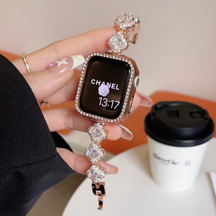 For Apple Watch 42 / 44 / 45 / 46 / 49mm xDfind Four-leaf Clover Diamond Metal Watch Band